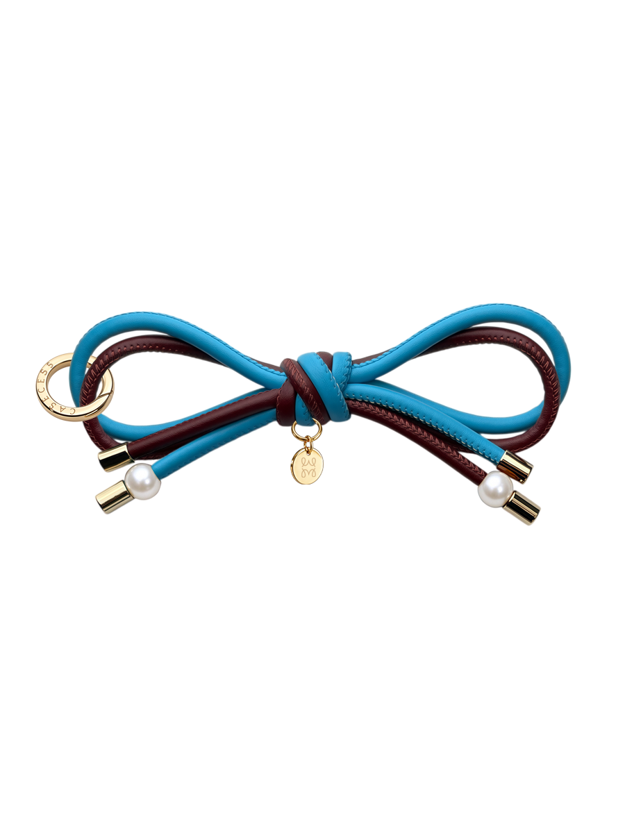 RibbonLoop Bow Charm – Sky & Burgundy