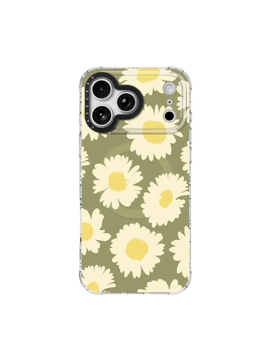 Chrysanthemum Field – Olive Calm Iridescent iPhone Case – MagSafe Compatible