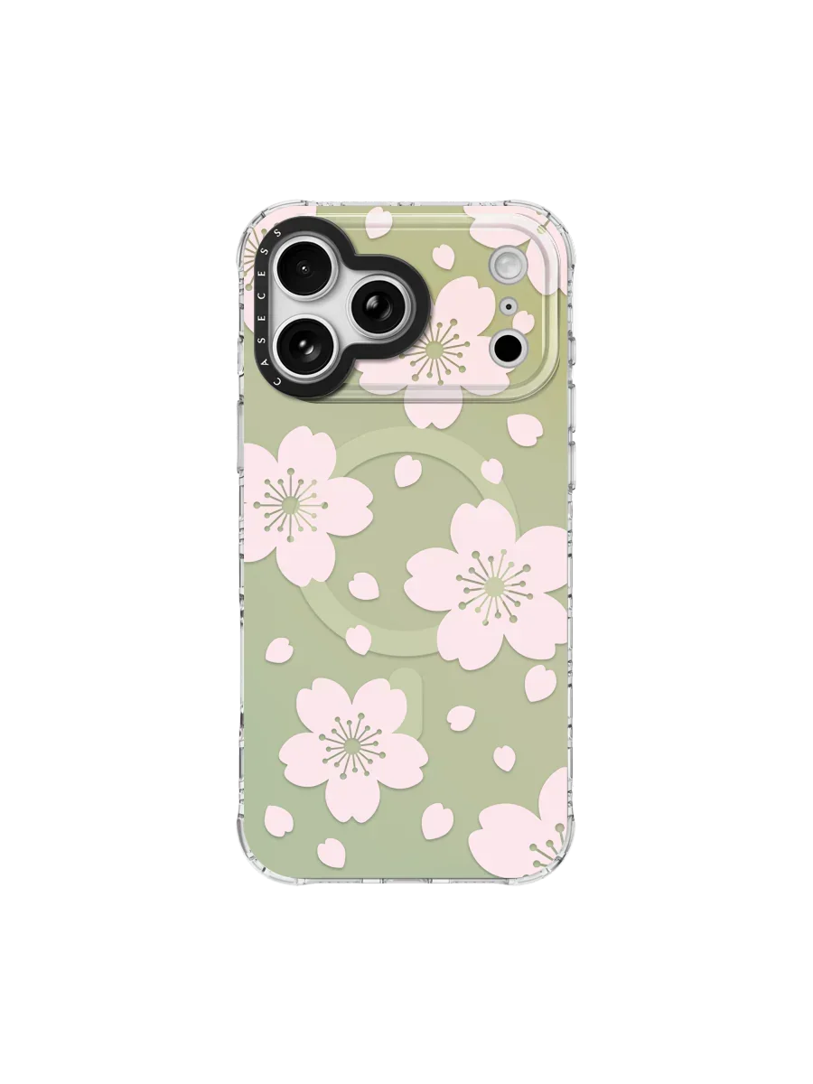 Sakura Drift – Moss Iridescent iPhone Case – MagSafe Compatible