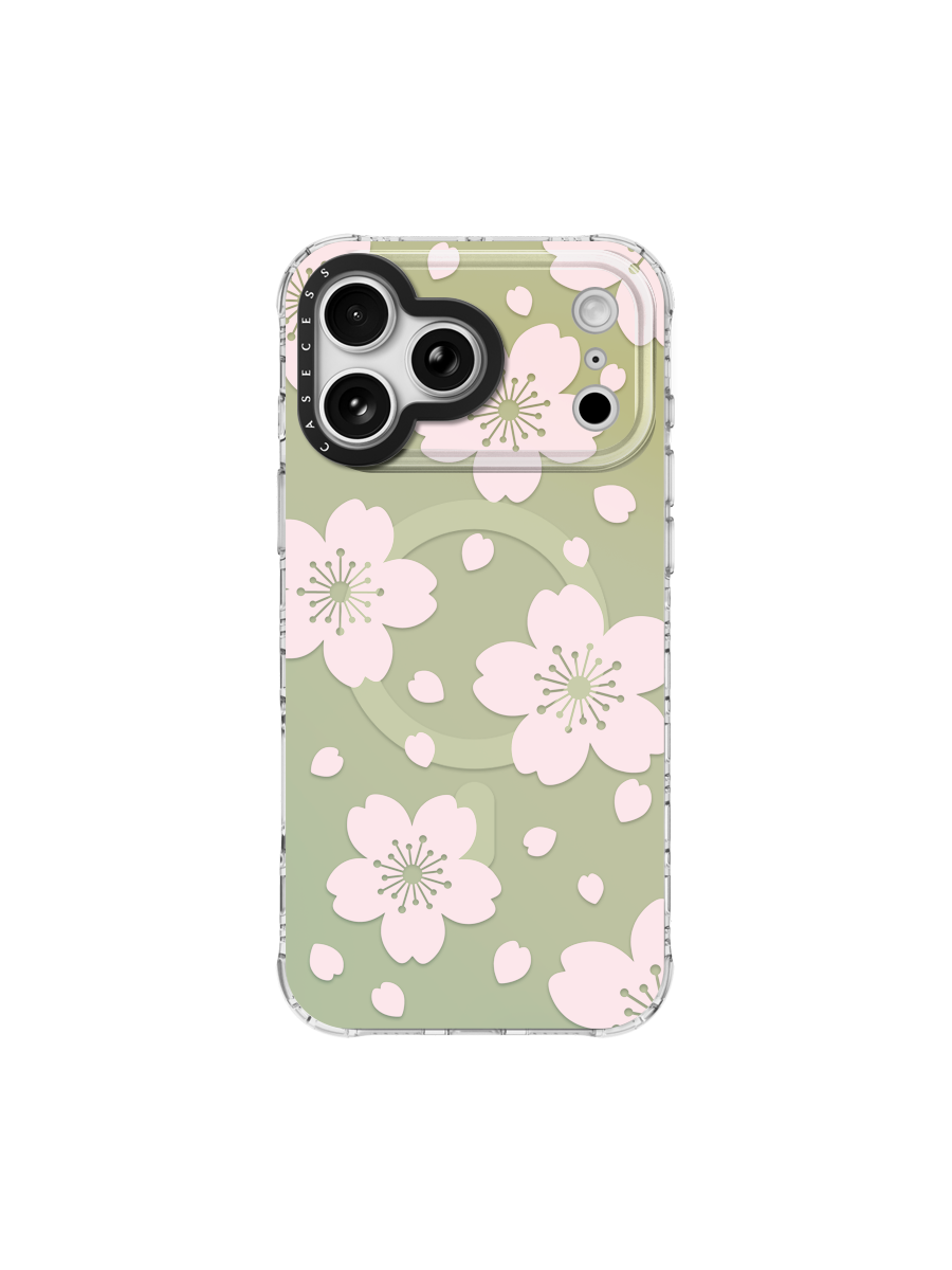 Sakura Drift – Moss Iridescent iPhone Case – MagSafe Compatible