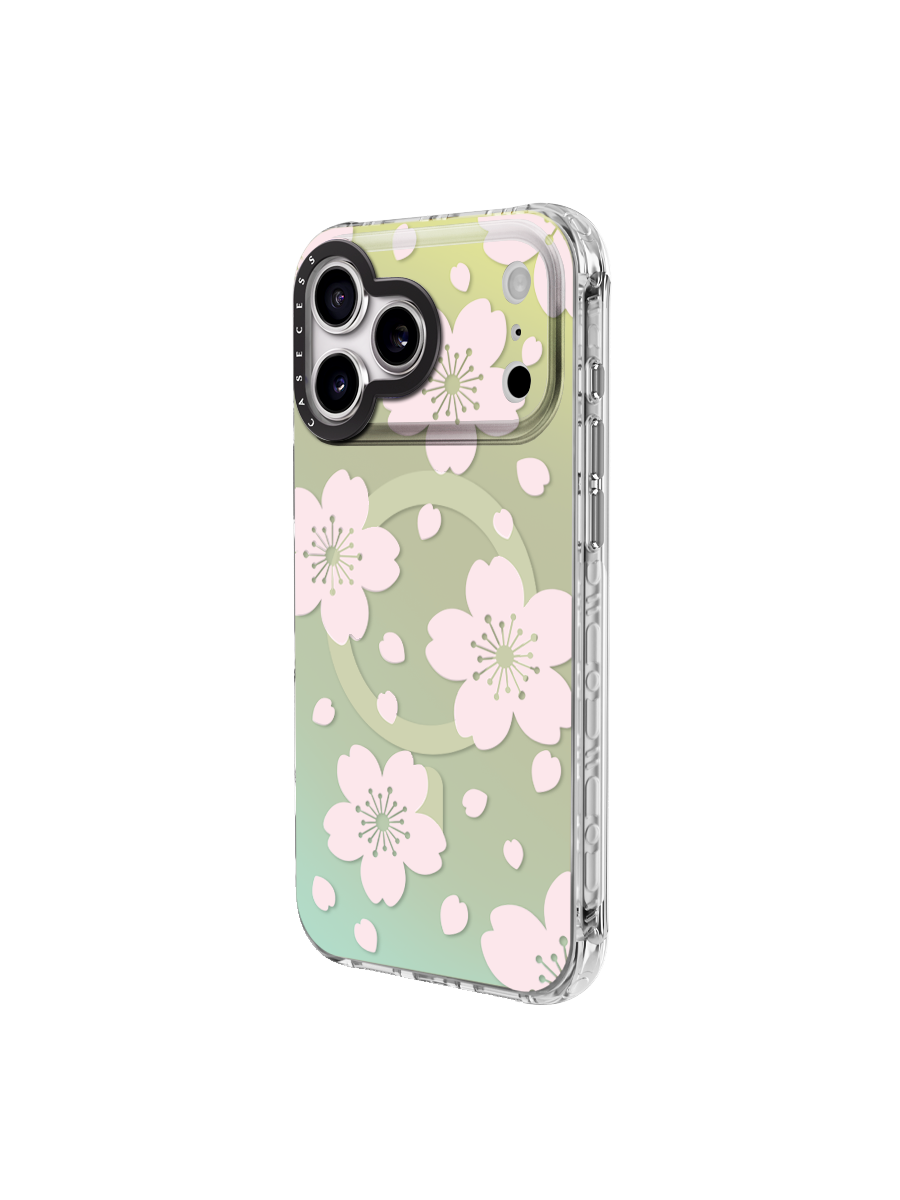 Sakura Drift – Moss Iridescent iPhone Case – MagSafe Compatible