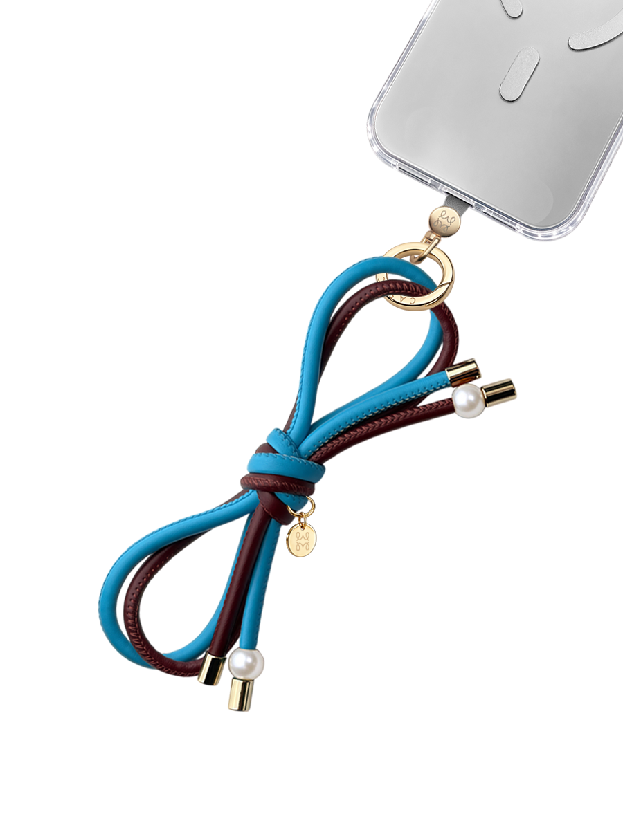 RibbonLoop Bow Charm – Sky & Burgundy
