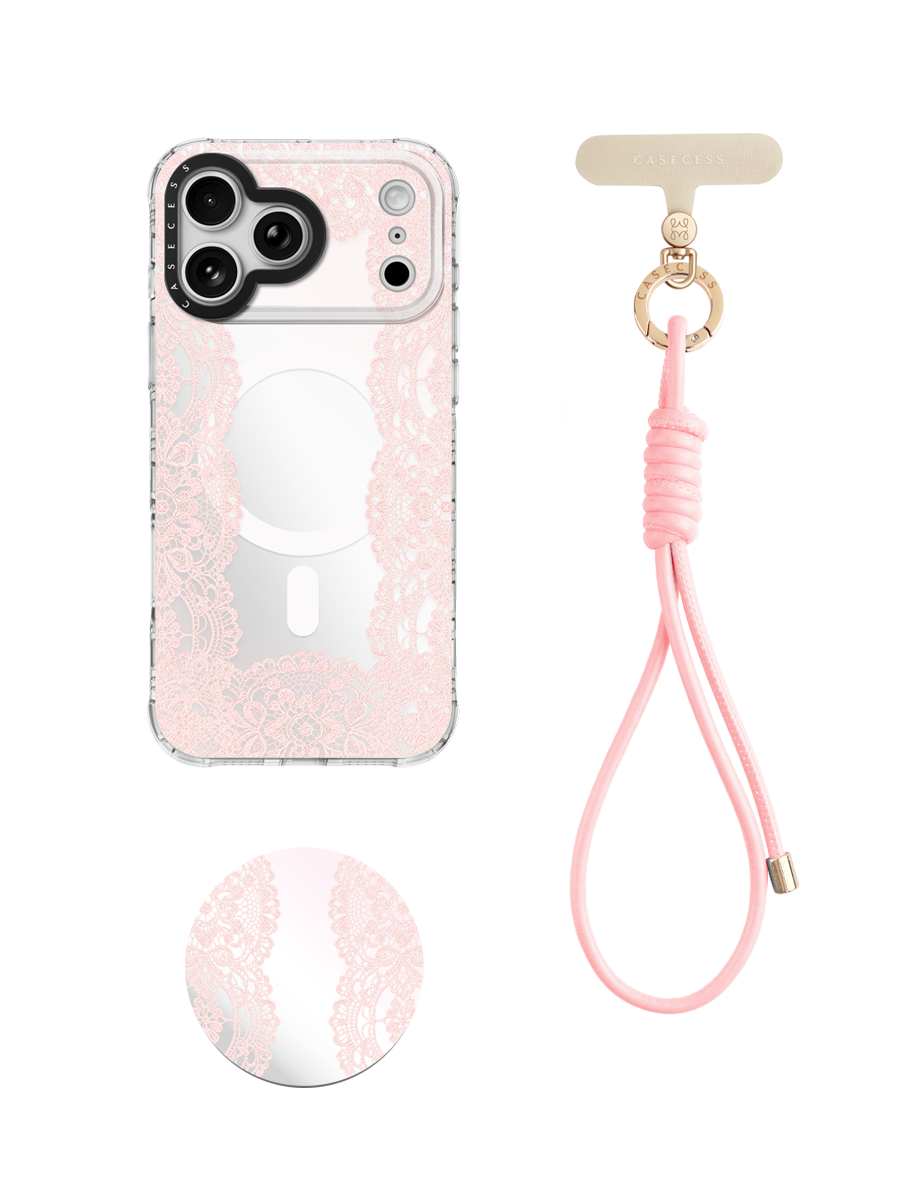 Lace Veil – Blush Pink Wrist Carry Set 3-Piece