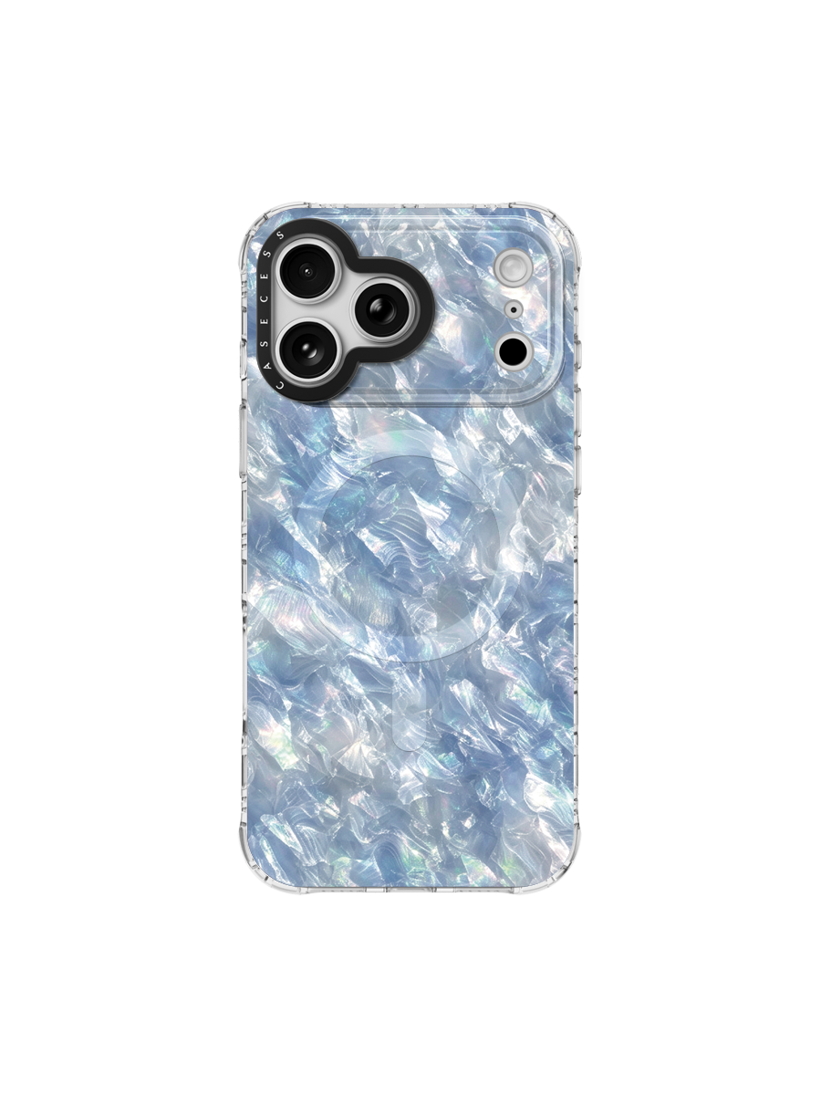 Mist Blue Crystal Pearl Shell Case MagSafe Compatible