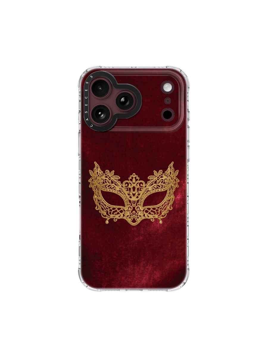 Gilded Phantom Mask – Burgundy & Gold Iridescent Mirror Case MagSafe Compatible 