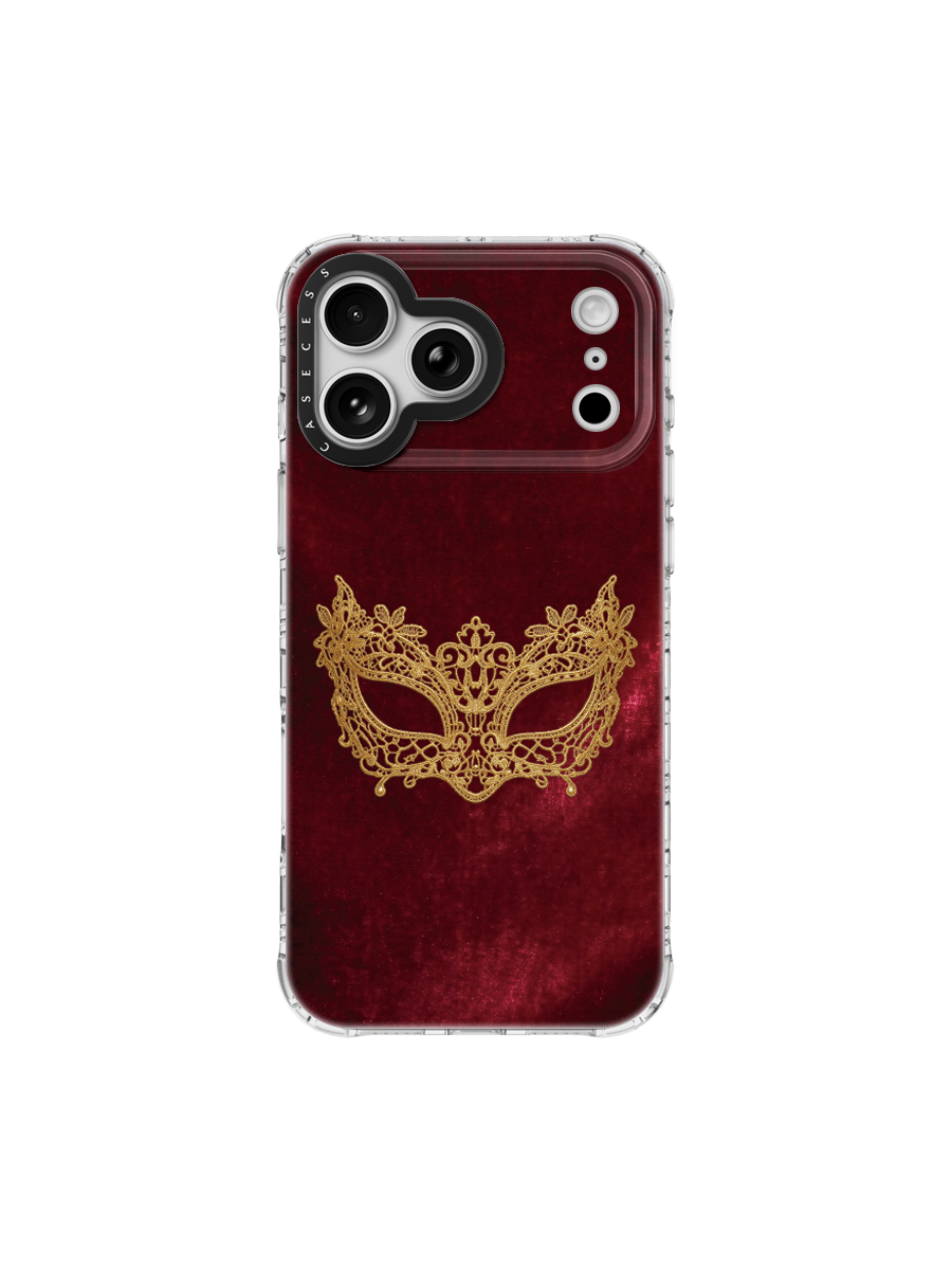 Gilded Phantom Mask – Burgundy & Gold Iridescent Mirror Case MagSafe Compatible 