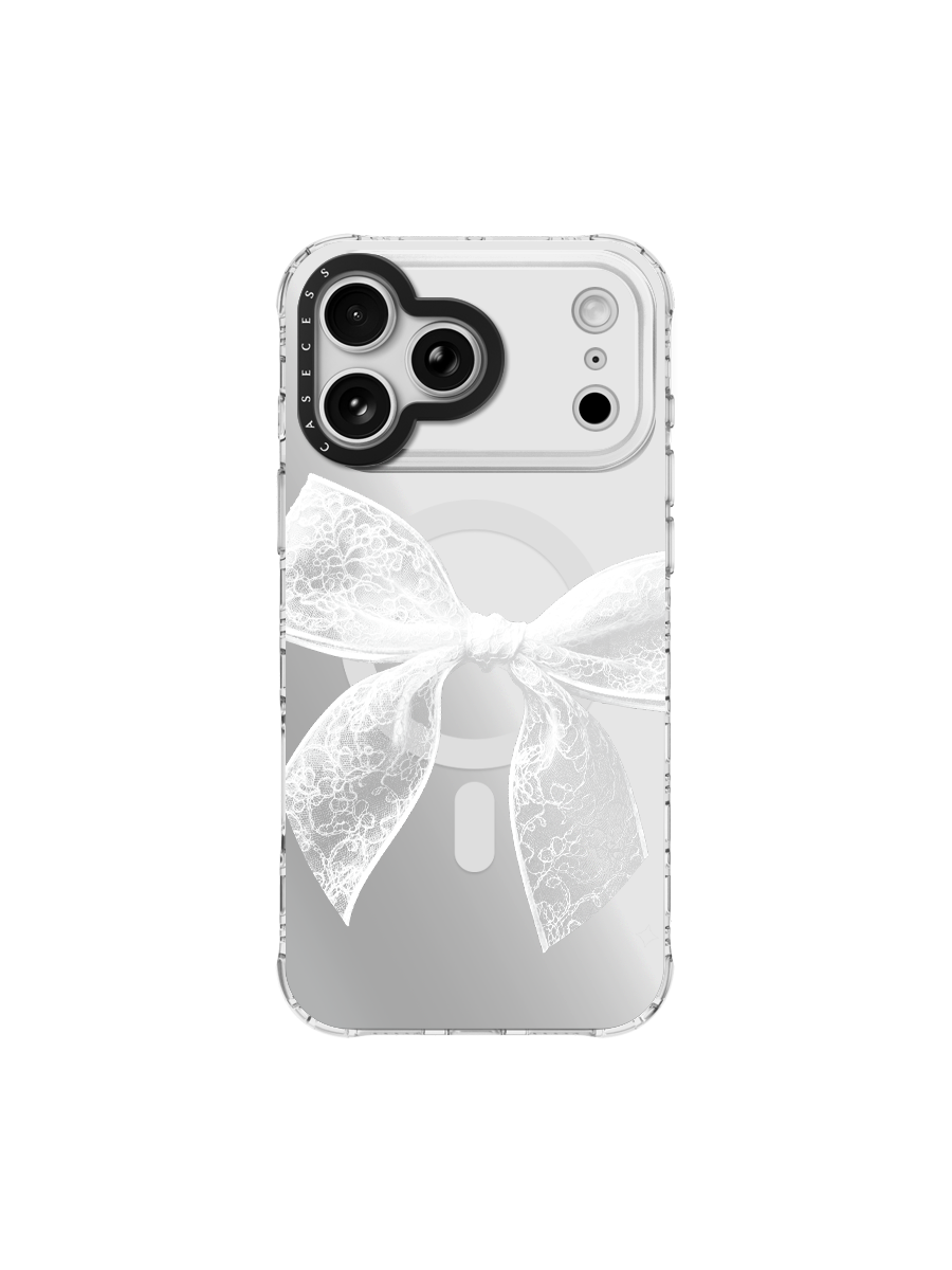 Ethereal Bow – Pure White Iridescent Mirror Case MagSafe Compatible 